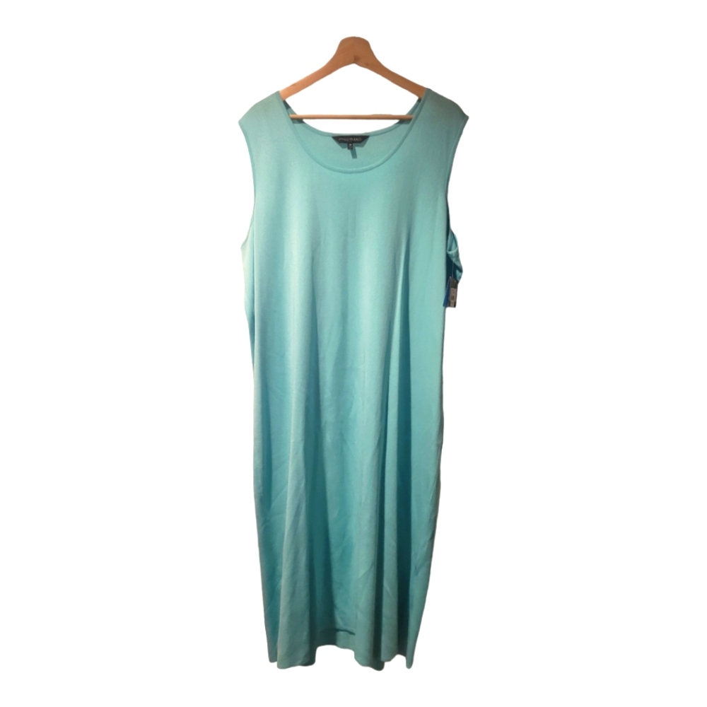 Ming Wang Midi Dress Plus Size 2X Sheath Oceanfront Blue Sleeveless Stretch Knit